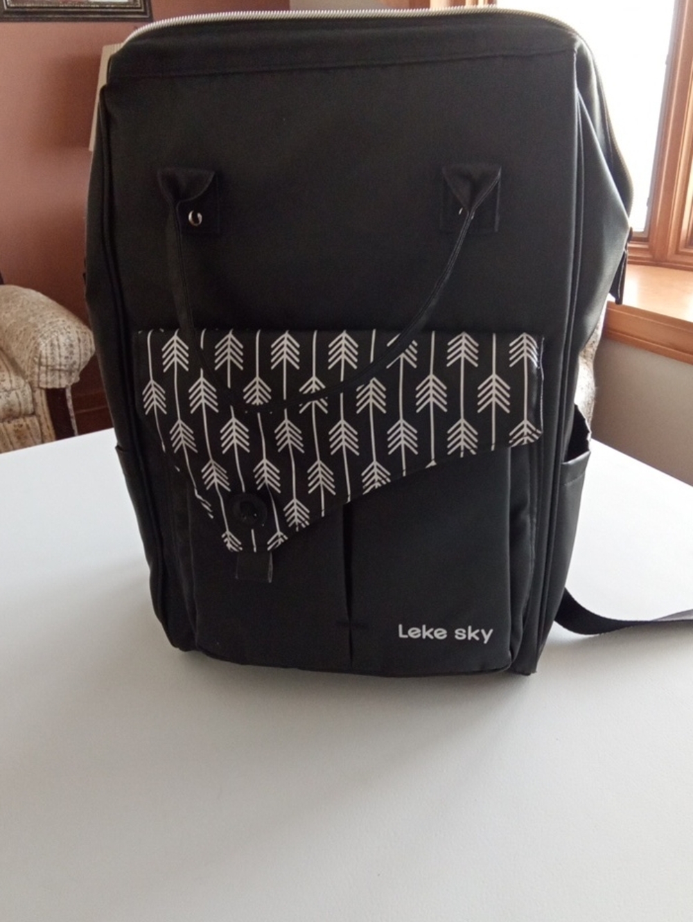 Leke Sky Black Men's Backpack with Patterned Front Flap
